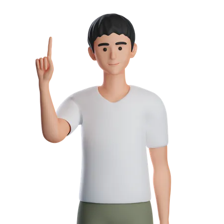 Boy Presenting Something At Top With Right Hand  3D Illustration