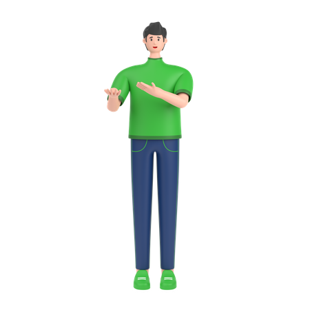 Boy presenting something while standing and smiling  3D Illustration