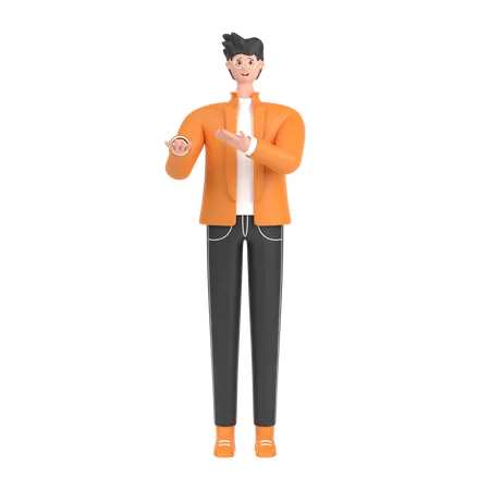 Boy presenting something while standing and smiling  3D Illustration