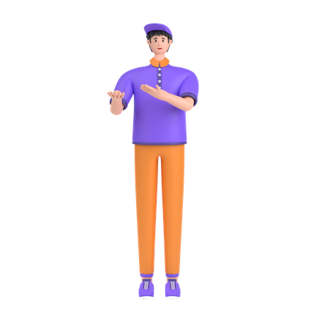 Boy presenting something while standing and smiling  3D Illustration