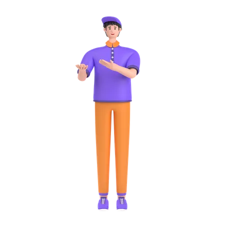 Boy presenting something while standing and smiling  3D Illustration