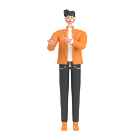 Boy presenting something while standing and smiling 3D Illustration