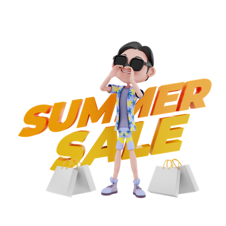 Boy promoting summer sale  3D Icon