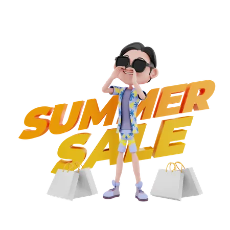 Boy promoting summer sale  3D Illustration