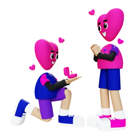 Boy proposing girl  3D Illustration