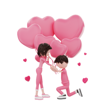 Boy proposing girl  3D Illustration