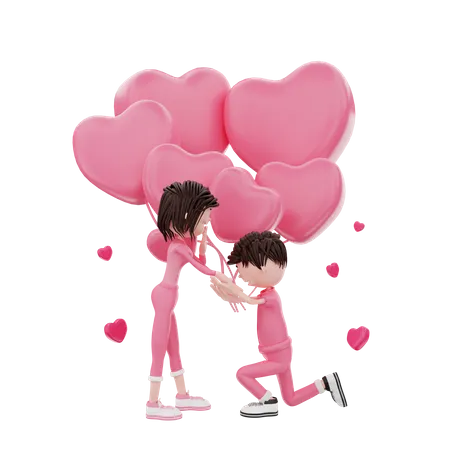 Boy proposing girl  3D Illustration