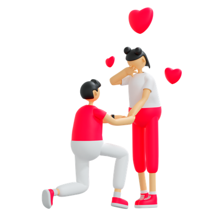 Boy proposing girl 3D Illustration