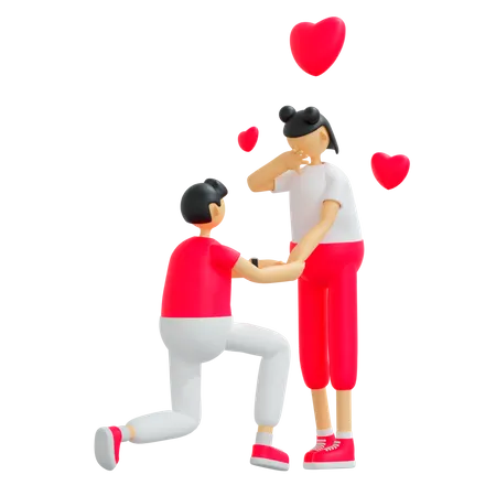 Boy proposing girl 3D Illustration