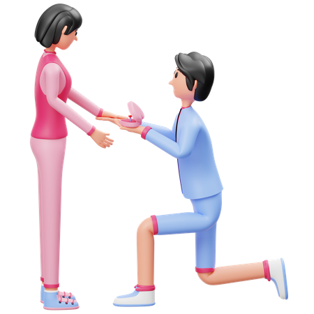 Boy Proposing To Girl  3D Illustration