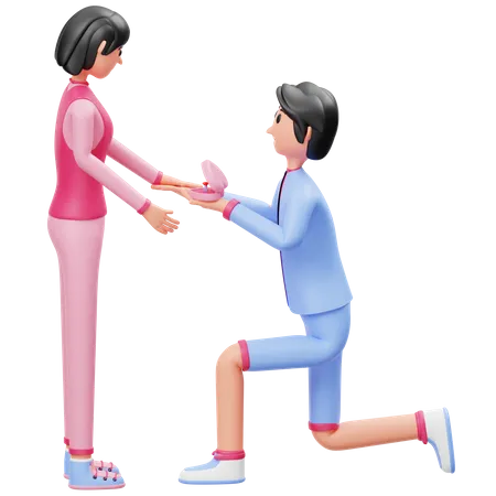 Boy Proposing To Girl  3D Illustration