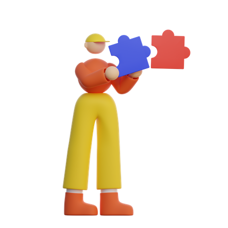 Boy putting puzzle together  3D Illustration