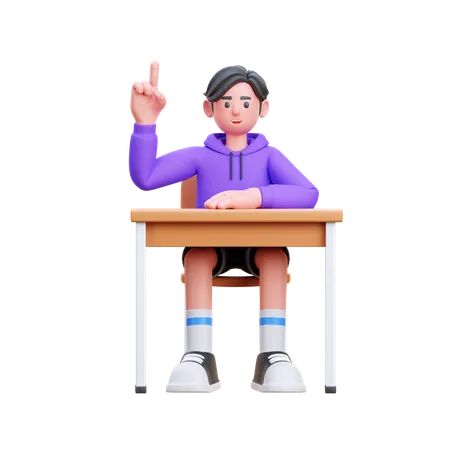 Boy Raised Hand  3D Illustration