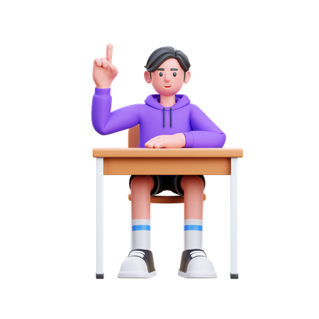 Boy Raised Hand  3D Illustration