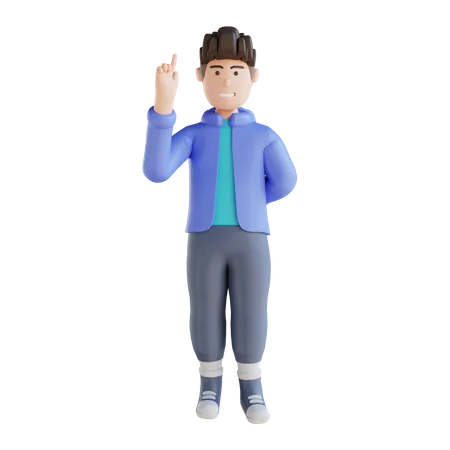 Boy raising one finger  3D Illustration