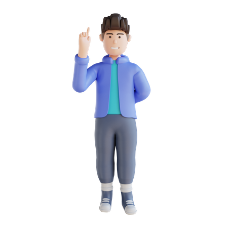 Boy raising one finger 3D Illustration