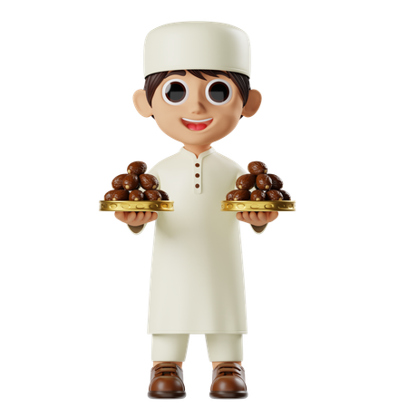 Boy Ramadan Carrying Dates Basket  3D Illustration