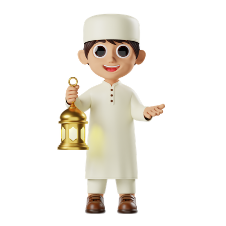 Boy Ramadan Holding Lantern  3D Illustration