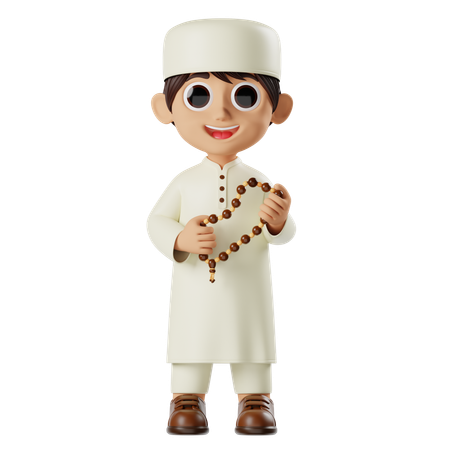 Boy Ramadan Holding Prayer Beads  3D Illustration