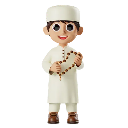 Boy Ramadan Holding Prayer Beads  3D Illustration