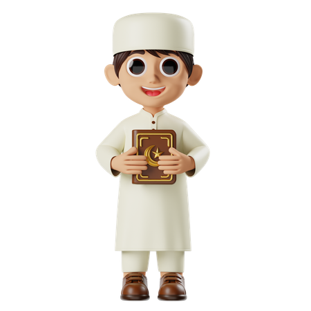 Boy Ramadan Holding Quran  3D Illustration