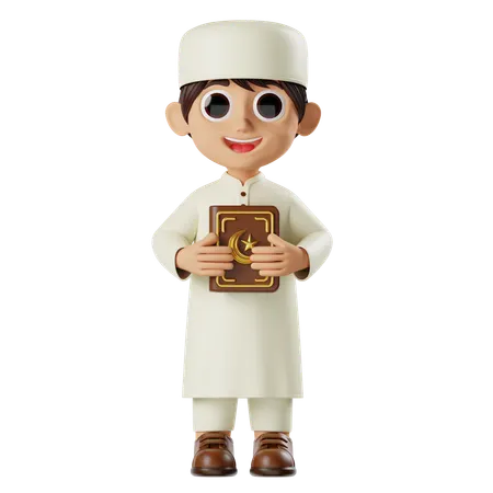Boy Ramadan Holding Quran  3D Illustration