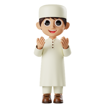 Boy Ramadan Making Doa  3D Illustration