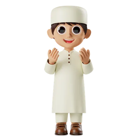 Boy Ramadan Making Doa  3D Illustration