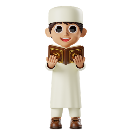 Boy Ramadan Reading Quran  3D Illustration