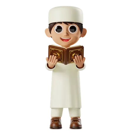 Boy Ramadan Reading Quran  3D Illustration