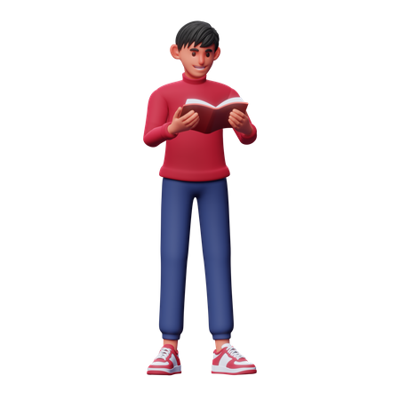 Boy Read Book 3D Illustration