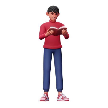 Boy Read Book 3D Illustration