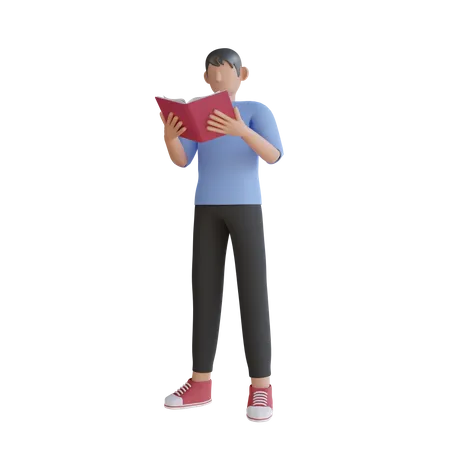 Boy Reading A Book  3D Illustration