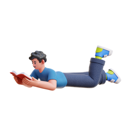 Boy Reading a Book while Sleeping  3D Illustration