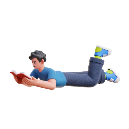 Boy Reading a Book while Sleeping  3D Illustration