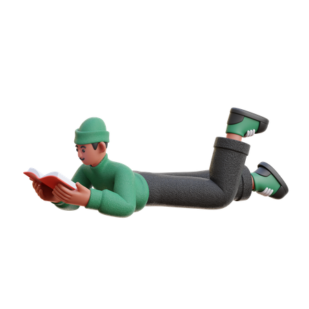 Boy Reading a Book while Sleeping  3D Illustration