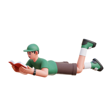 Boy Reading a Book while Sleeping  3D Illustration