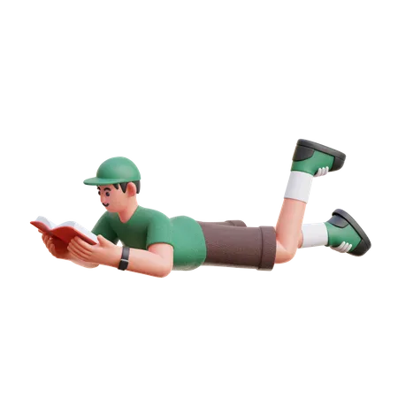 Boy Reading a Book while Sleeping  3D Illustration