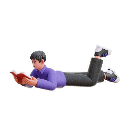 Boy Reading a Book while Sleeping  3D Illustration