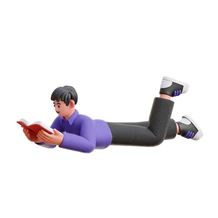 Boy Reading a Book while Sleeping  3D Illustration