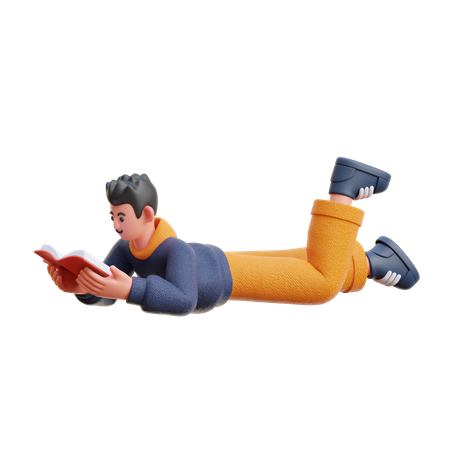 Boy Reading a Book while Sleeping  3D Illustration