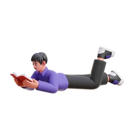 Boy Reading a Book while Sleeping 3D Illustration