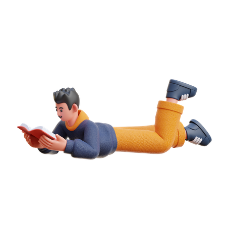 Boy Reading a Book while Sleeping 3D Illustration