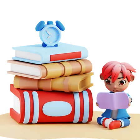 Boy Reading Book  3D Illustration