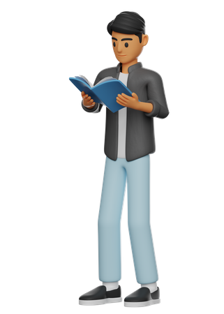 Boy Reading Book  3D Illustration