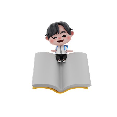 Boy reading book  3D Illustration