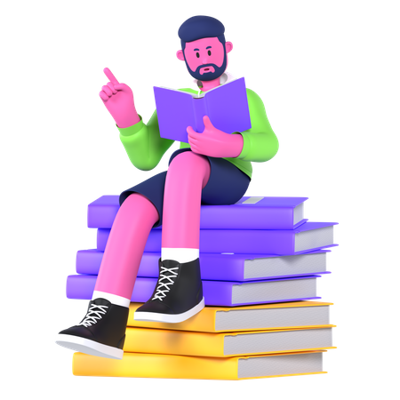 Boy Reading Book  3D Illustration