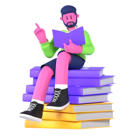 Boy Reading Book  3D Illustration