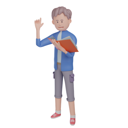 Boy Reading Book  3D Illustration