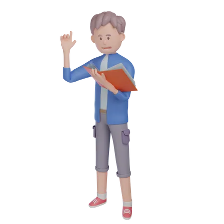 Boy Reading Book  3D Illustration